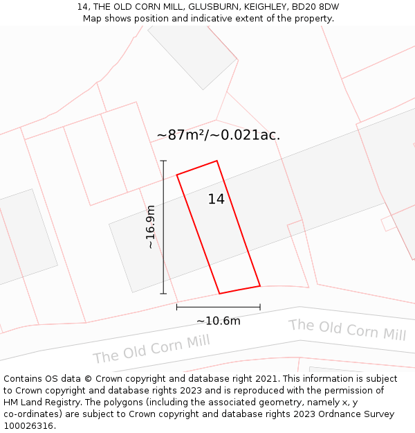 14, THE OLD CORN MILL, GLUSBURN, KEIGHLEY, BD20 8DW: Plot and title map