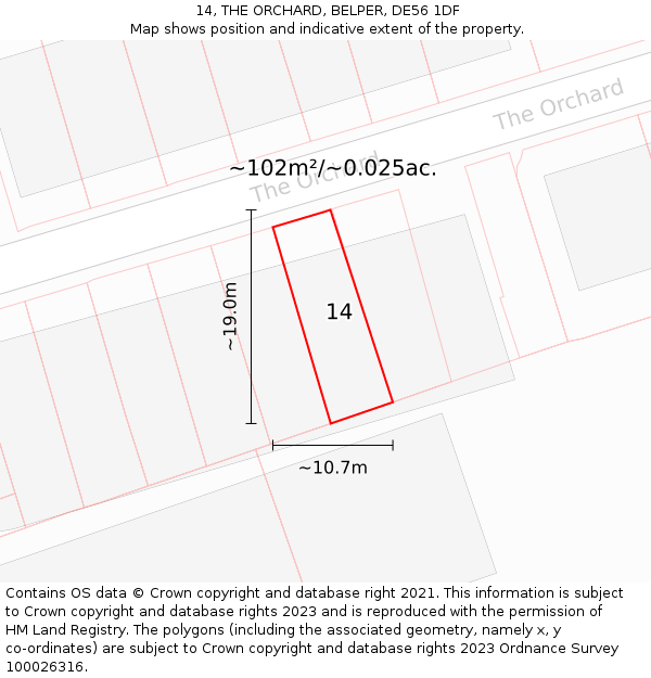 14, THE ORCHARD, BELPER, DE56 1DF: Plot and title map