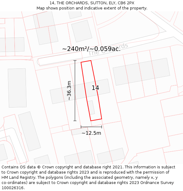 14, THE ORCHARDS, SUTTON, ELY, CB6 2PX: Plot and title map