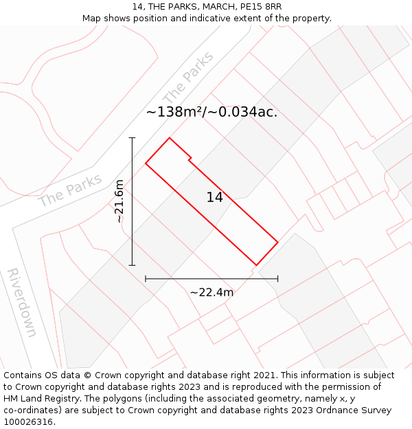 14, THE PARKS, MARCH, PE15 8RR: Plot and title map
