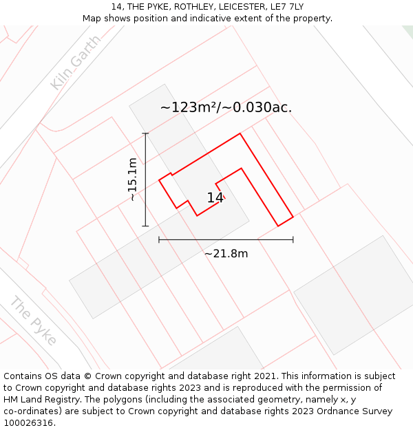 14, THE PYKE, ROTHLEY, LEICESTER, LE7 7LY: Plot and title map