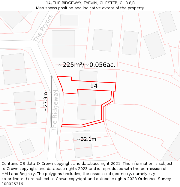 14, THE RIDGEWAY, TARVIN, CHESTER, CH3 8JR: Plot and title map