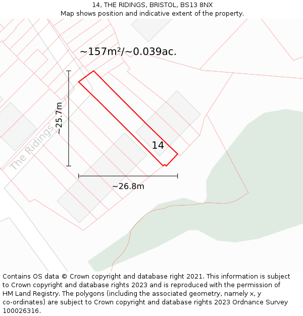 14, THE RIDINGS, BRISTOL, BS13 8NX: Plot and title map