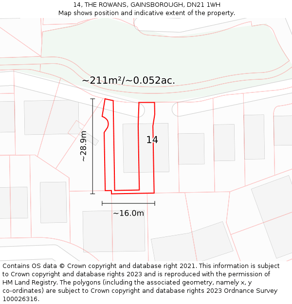 14, THE ROWANS, GAINSBOROUGH, DN21 1WH: Plot and title map