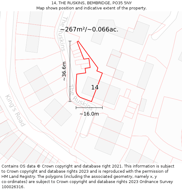 14, THE RUSKINS, BEMBRIDGE, PO35 5NY: Plot and title map