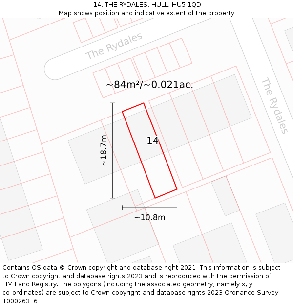 14, THE RYDALES, HULL, HU5 1QD: Plot and title map