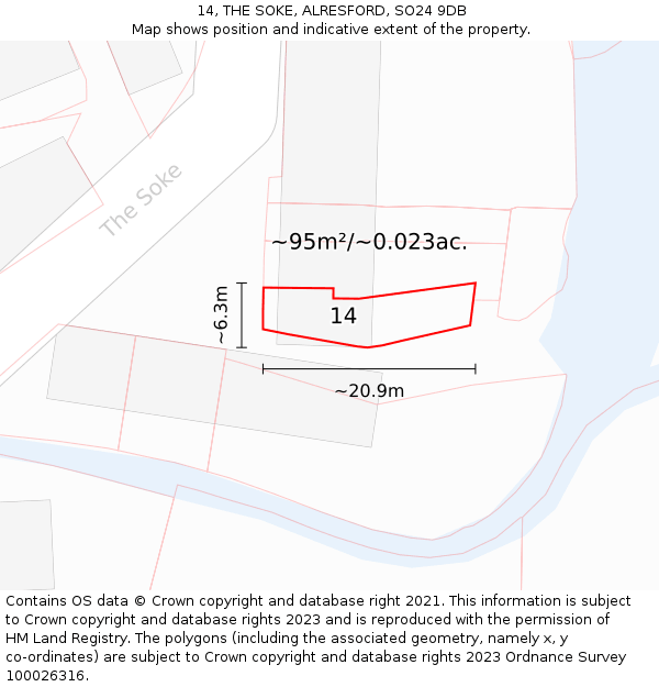 14, THE SOKE, ALRESFORD, SO24 9DB: Plot and title map