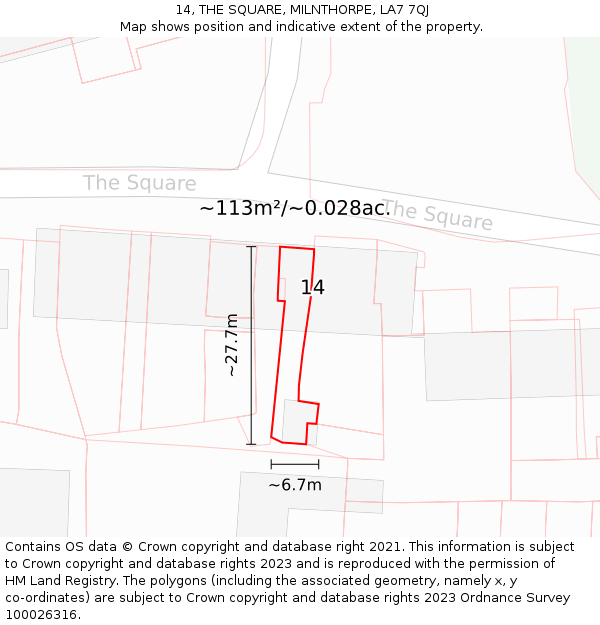 14, THE SQUARE, MILNTHORPE, LA7 7QJ: Plot and title map