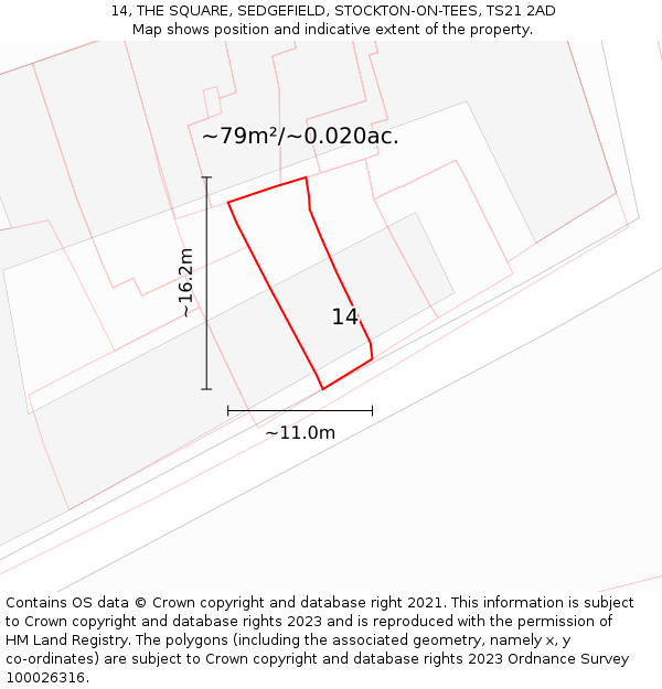 14, THE SQUARE, SEDGEFIELD, STOCKTON-ON-TEES, TS21 2AD: Plot and title map