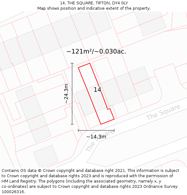 14, THE SQUARE, TIPTON, DY4 0LY: Plot and title map