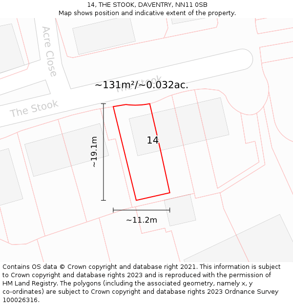14, THE STOOK, DAVENTRY, NN11 0SB: Plot and title map
