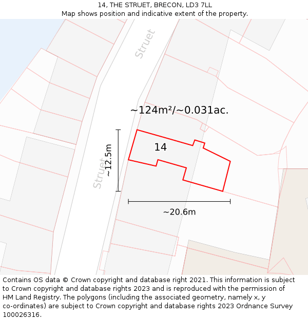 14, THE STRUET, BRECON, LD3 7LL: Plot and title map
