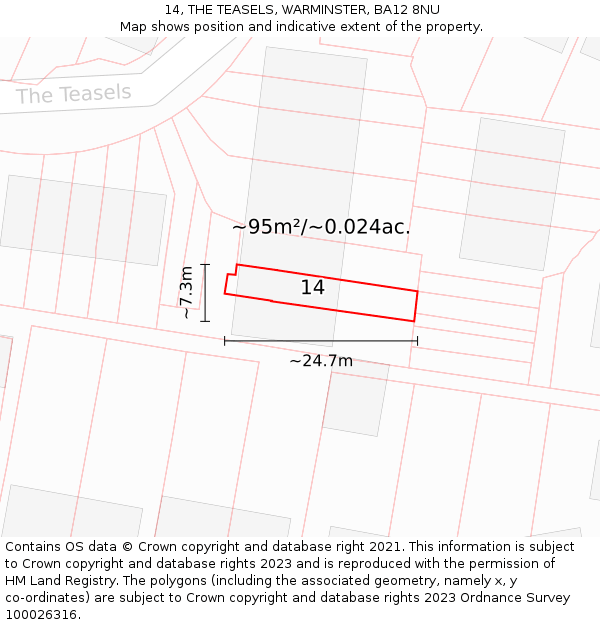 14, THE TEASELS, WARMINSTER, BA12 8NU: Plot and title map