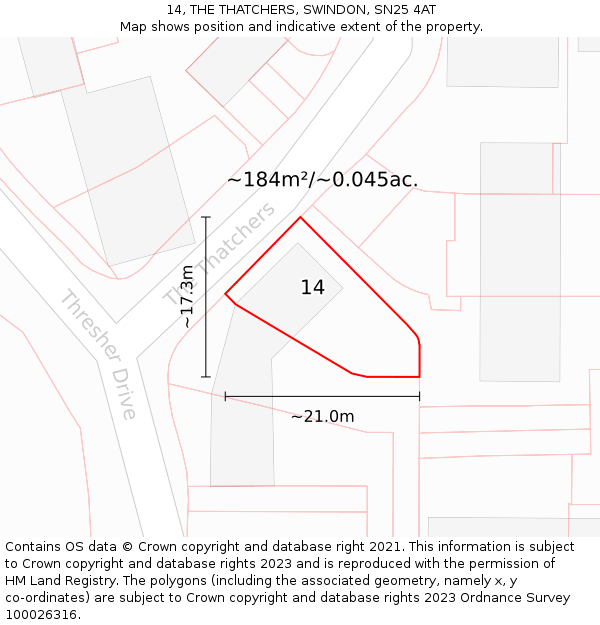 14, THE THATCHERS, SWINDON, SN25 4AT: Plot and title map