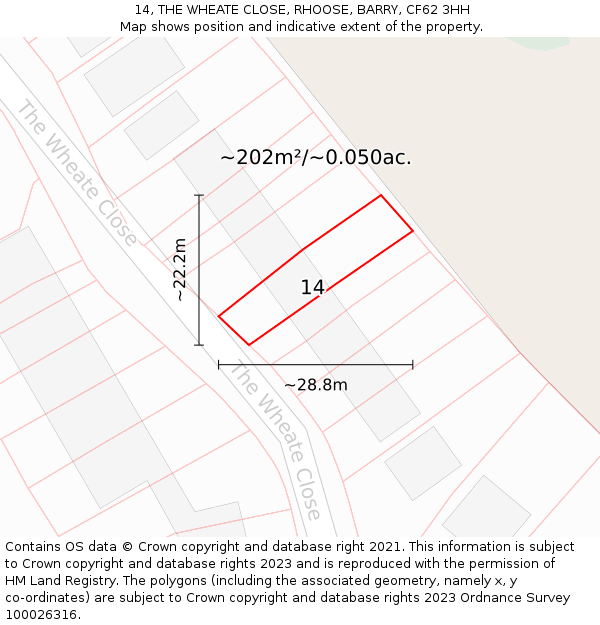 14, THE WHEATE CLOSE, RHOOSE, BARRY, CF62 3HH: Plot and title map