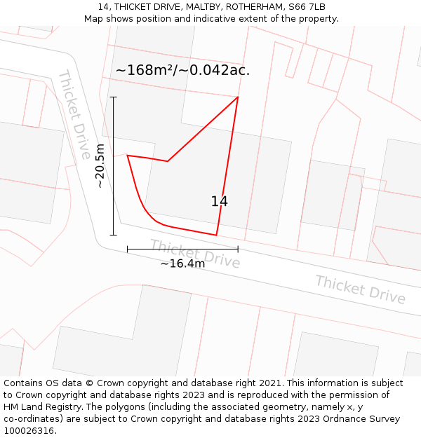 14, THICKET DRIVE, MALTBY, ROTHERHAM, S66 7LB: Plot and title map