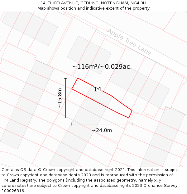14, THIRD AVENUE, GEDLING, NOTTINGHAM, NG4 3LL: Plot and title map