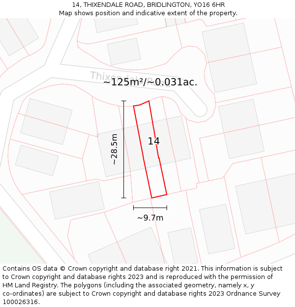 14, THIXENDALE ROAD, BRIDLINGTON, YO16 6HR: Plot and title map