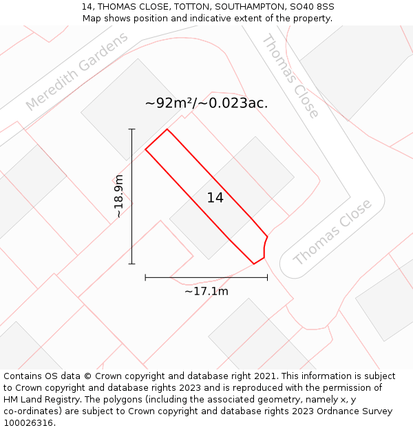 14, THOMAS CLOSE, TOTTON, SOUTHAMPTON, SO40 8SS: Plot and title map