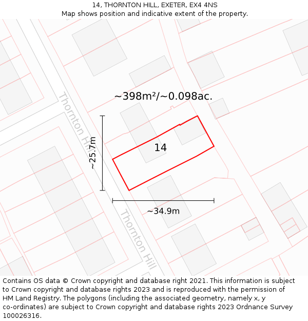 14, THORNTON HILL, EXETER, EX4 4NS: Plot and title map