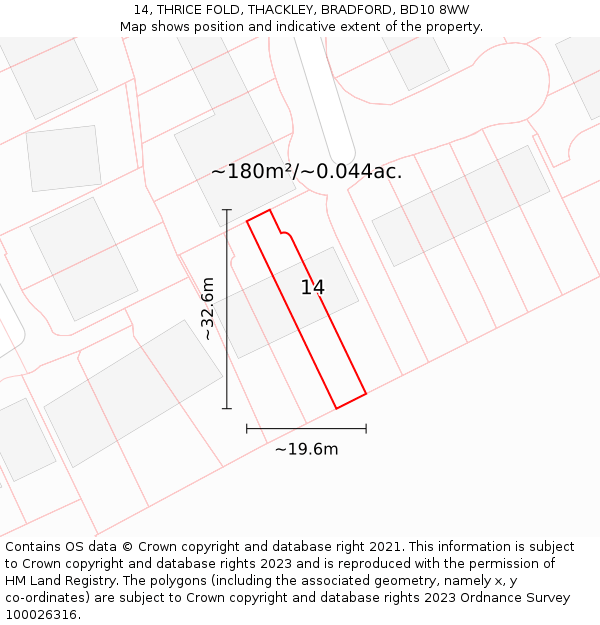 14, THRICE FOLD, THACKLEY, BRADFORD, BD10 8WW: Plot and title map