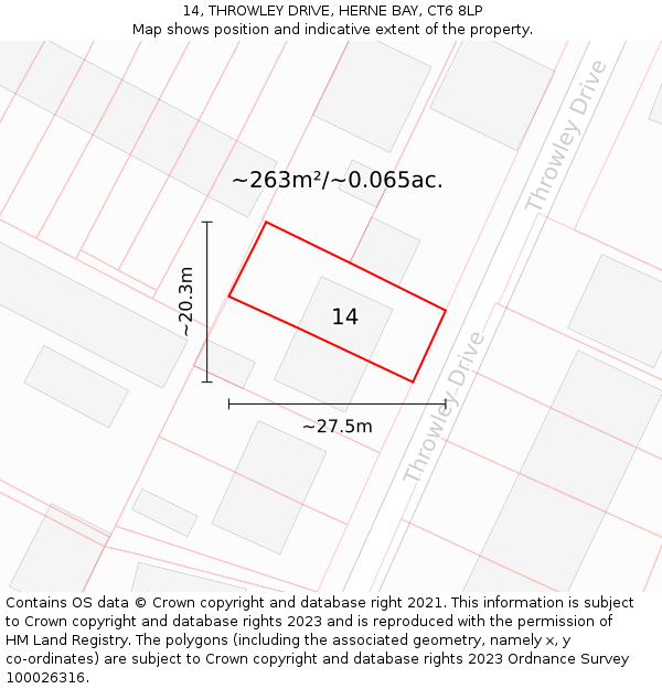 14, THROWLEY DRIVE, HERNE BAY, CT6 8LP: Plot and title map