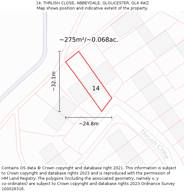 14, THRUSH CLOSE, ABBEYDALE, GLOUCESTER, GL4 4WZ: Plot and title map