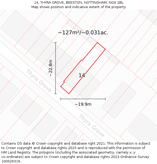 14, THYRA GROVE, BEESTON, NOTTINGHAM, NG9 2BL: Plot and title map
