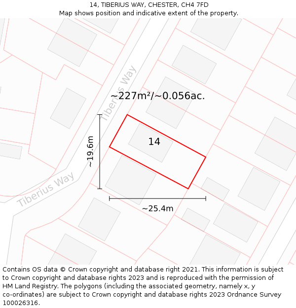 14, TIBERIUS WAY, CHESTER, CH4 7FD: Plot and title map