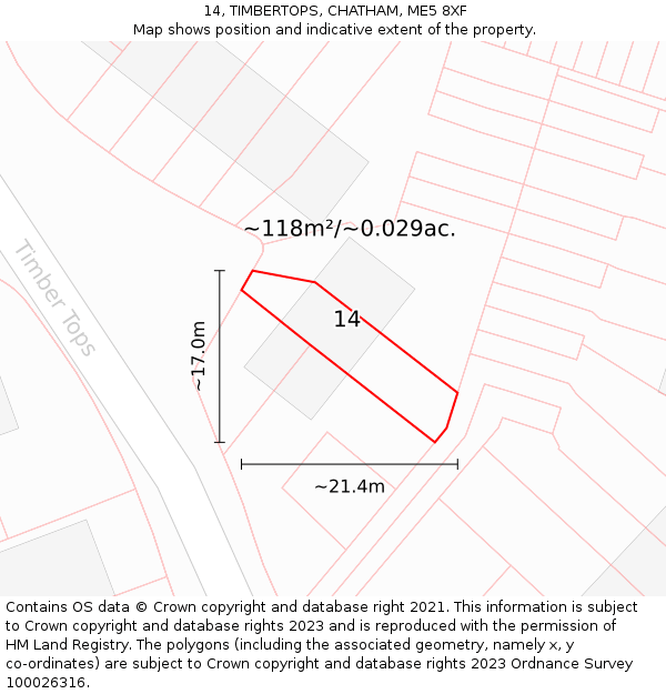 14, TIMBERTOPS, CHATHAM, ME5 8XF: Plot and title map