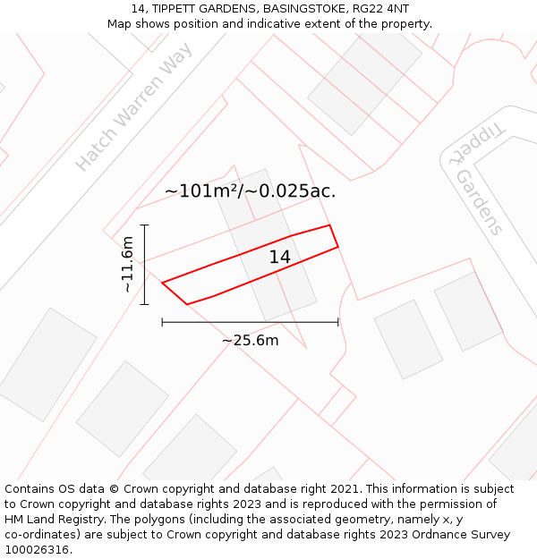 14, TIPPETT GARDENS, BASINGSTOKE, RG22 4NT: Plot and title map