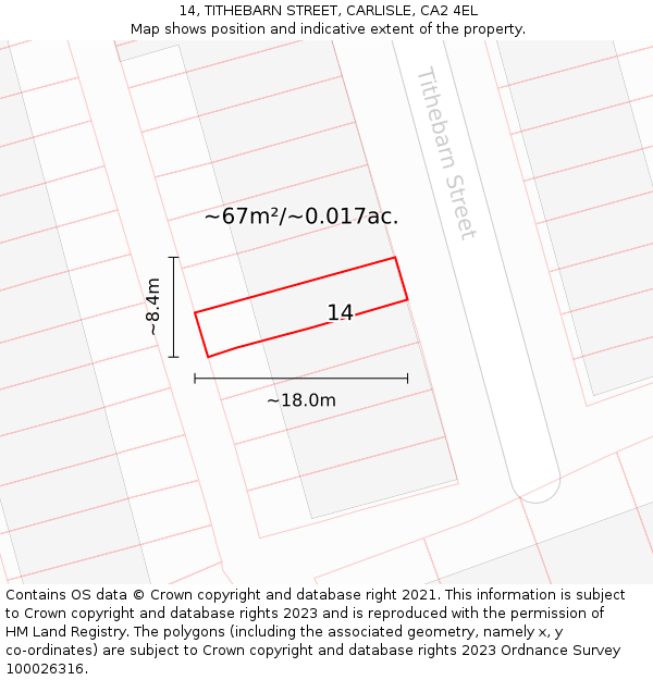 14, TITHEBARN STREET, CARLISLE, CA2 4EL: Plot and title map