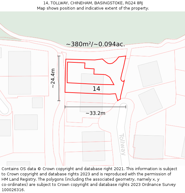 14, TOLLWAY, CHINEHAM, BASINGSTOKE, RG24 8RJ: Plot and title map