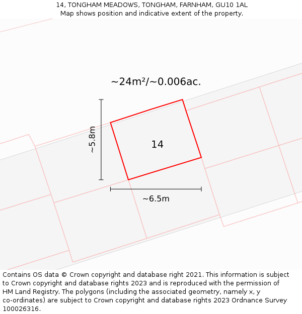 14, TONGHAM MEADOWS, TONGHAM, FARNHAM, GU10 1AL: Plot and title map
