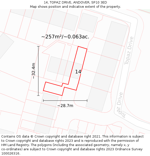 14, TOPAZ DRIVE, ANDOVER, SP10 3ED: Plot and title map
