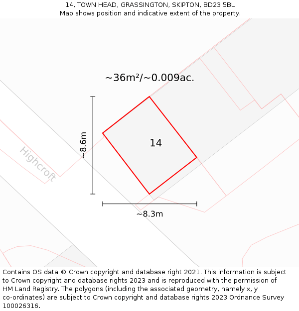 14, TOWN HEAD, GRASSINGTON, SKIPTON, BD23 5BL: Plot and title map