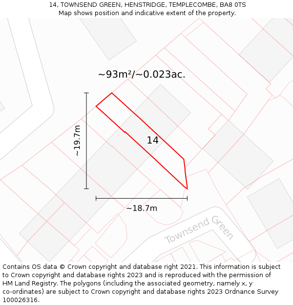 14, TOWNSEND GREEN, HENSTRIDGE, TEMPLECOMBE, BA8 0TS: Plot and title map