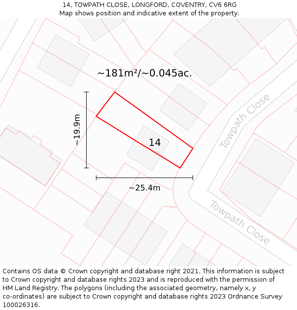 14, TOWPATH CLOSE, LONGFORD, COVENTRY, CV6 6RG: Plot and title map