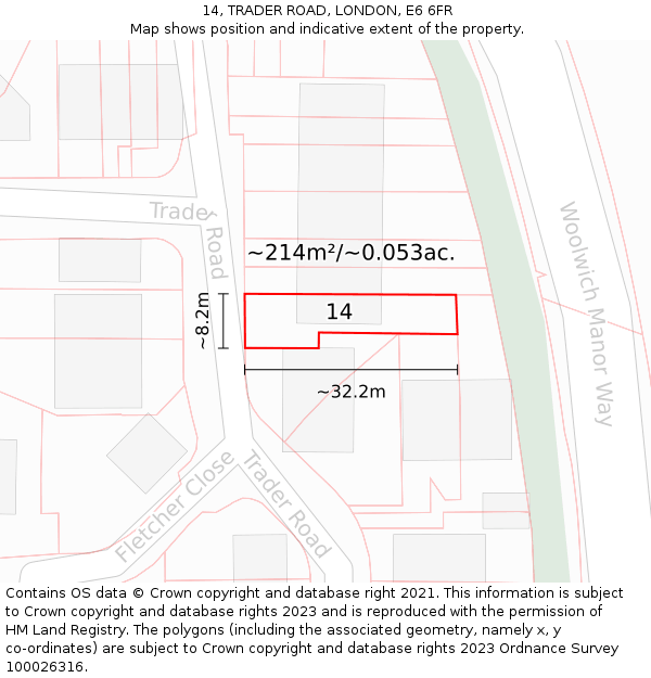 14, TRADER ROAD, LONDON, E6 6FR: Plot and title map