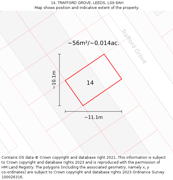 14, TRAFFORD GROVE, LEEDS, LS9 6AH: Plot and title map