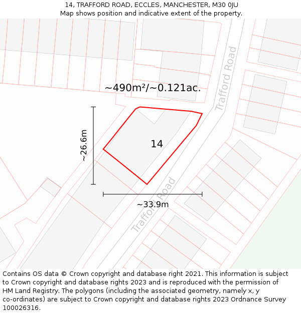 14, TRAFFORD ROAD, ECCLES, MANCHESTER, M30 0JU: Plot and title map