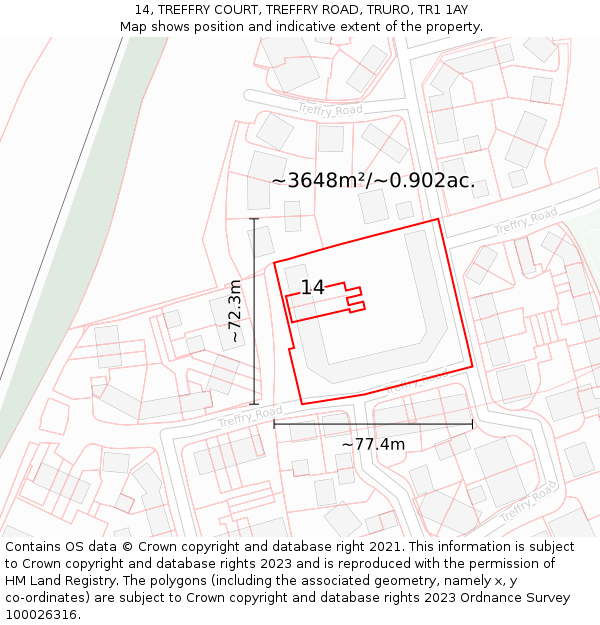 14, TREFFRY COURT, TREFFRY ROAD, TRURO, TR1 1AY: Plot and title map