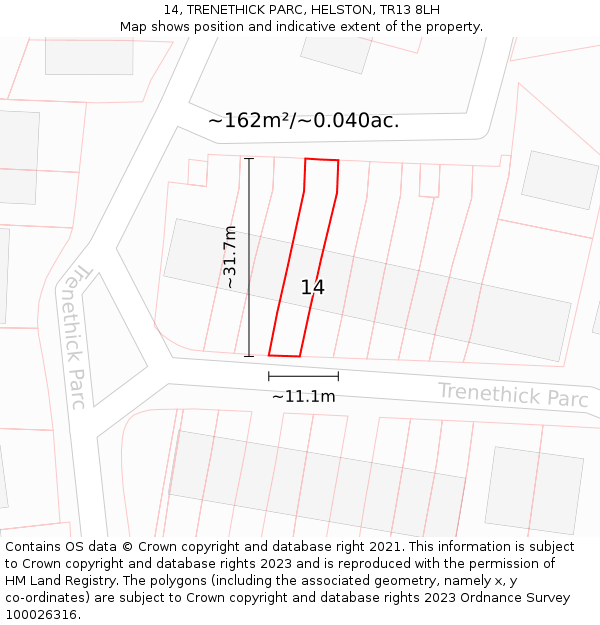 14, TRENETHICK PARC, HELSTON, TR13 8LH: Plot and title map