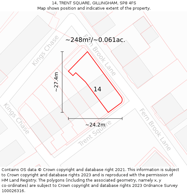 14, TRENT SQUARE, GILLINGHAM, SP8 4FS: Plot and title map
