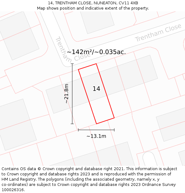 14, TRENTHAM CLOSE, NUNEATON, CV11 4XB: Plot and title map