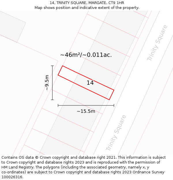 14, TRINITY SQUARE, MARGATE, CT9 1HR: Plot and title map
