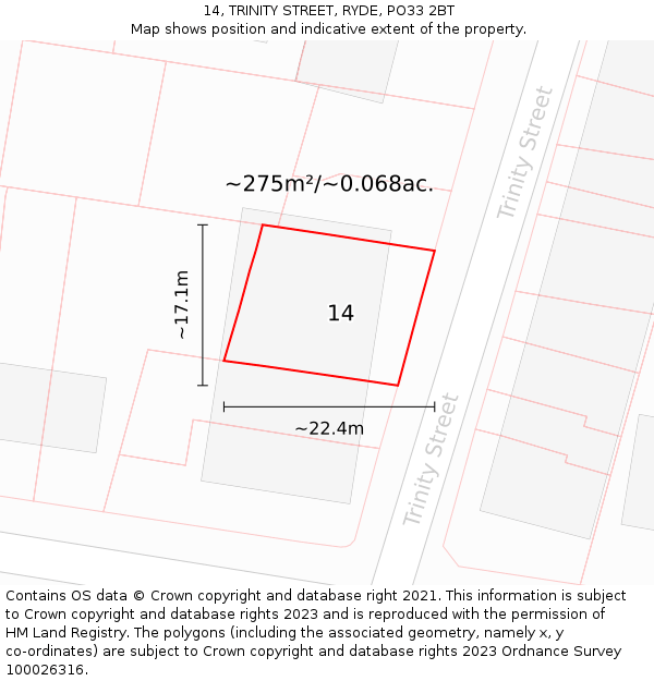 14, TRINITY STREET, RYDE, PO33 2BT: Plot and title map