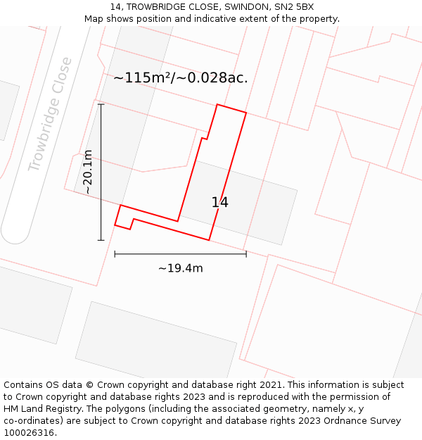14, TROWBRIDGE CLOSE, SWINDON, SN2 5BX: Plot and title map