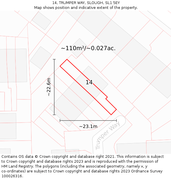 14, TRUMPER WAY, SLOUGH, SL1 5EY: Plot and title map