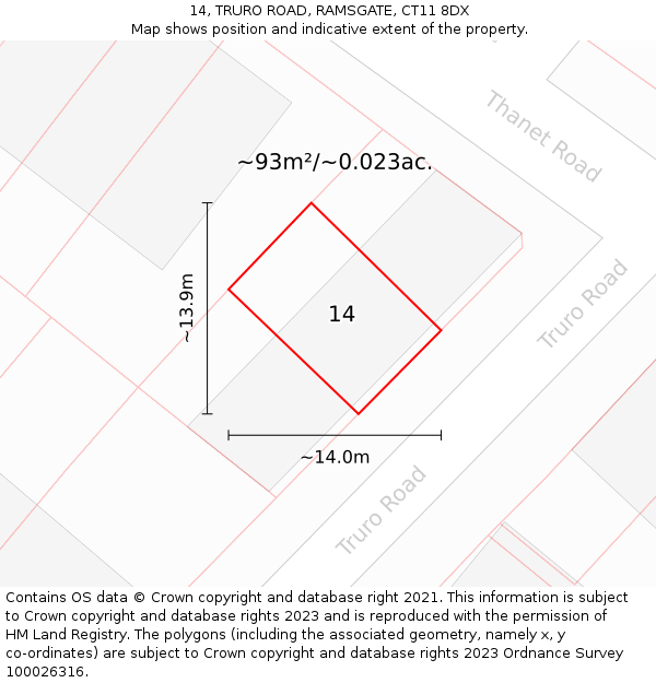 14, TRURO ROAD, RAMSGATE, CT11 8DX: Plot and title map